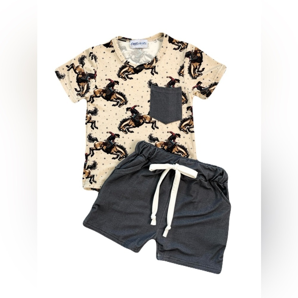 🇨🇦 Little Eyes Kids Bamboo Clothing T-Shirt Shorts Western Kids Outfit Set - Picture 2 of 5